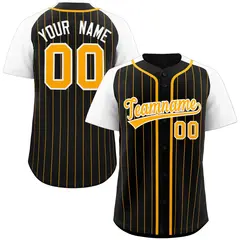 Black Yellow-White Stripe Raglan Baseball Jersey