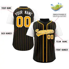 Black Yellow-White Stripe Raglan Baseball Jersey 2