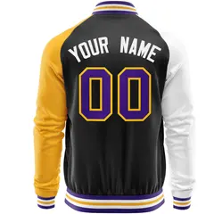 Black Yellow-White Varsity Full-Zip Raglan Letterman Baseball Jacket 6