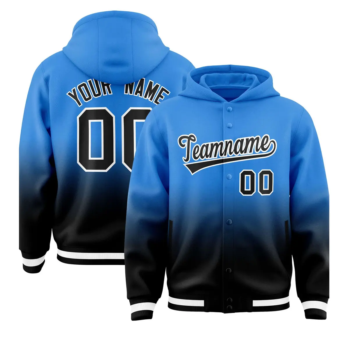 Blue Black Gradient Letterman Varsity Jacket Hoodie