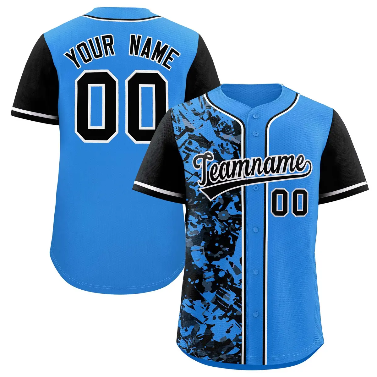 Blue Black Split Graffiti Raglan Sleeve Baseball Jersey
