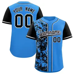 Blue Black Split Graffiti Raglan Sleeve Baseball Jersey 1