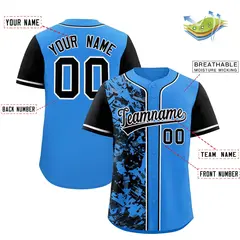 Blue Black Split Graffiti Raglan Sleeve Baseball Jersey 2