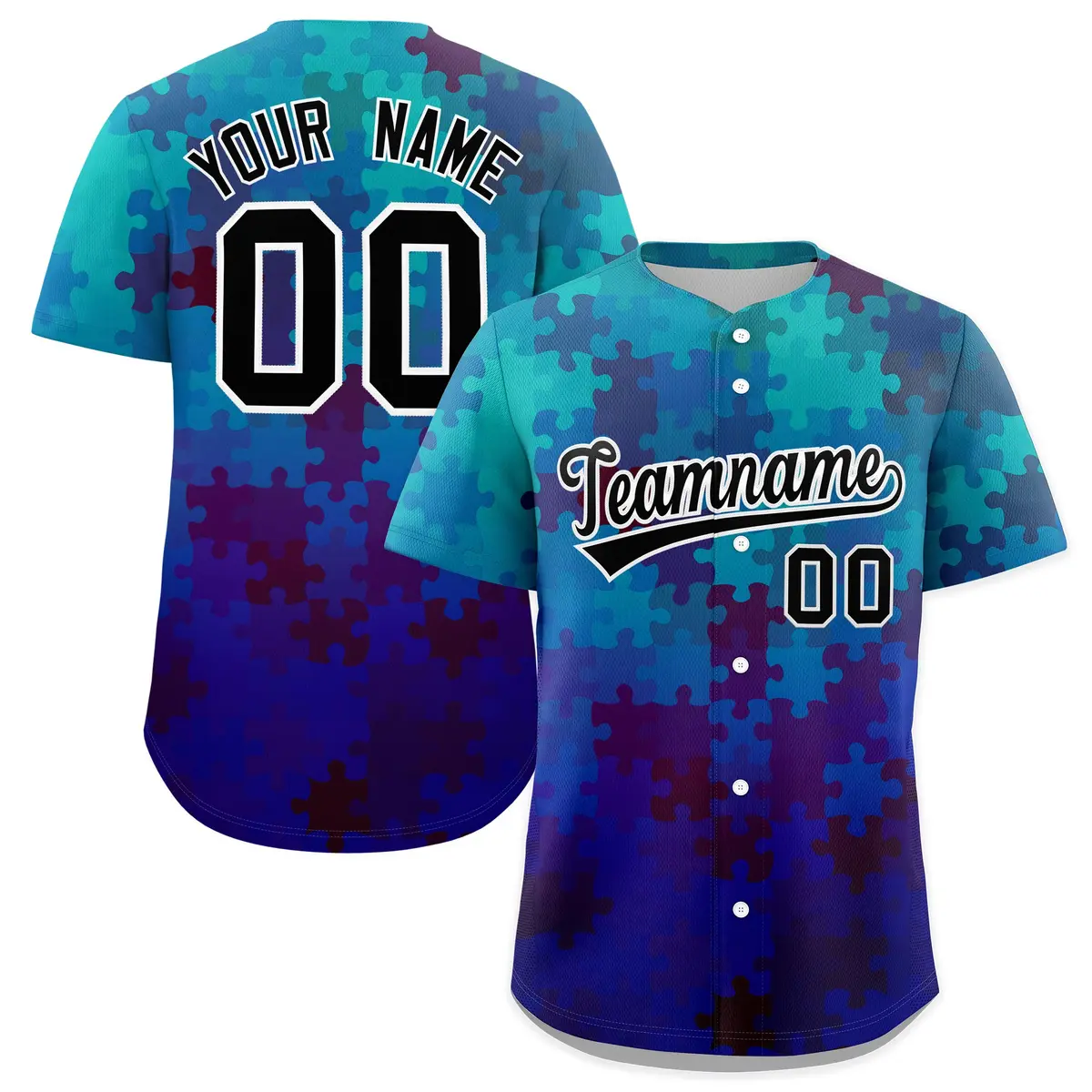 Blue Black White Puzzle Elements Baseball Jersey