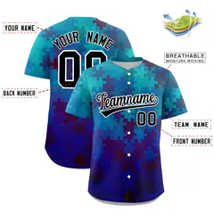 Blue Black White Puzzle Elements Baseball Jersey 2