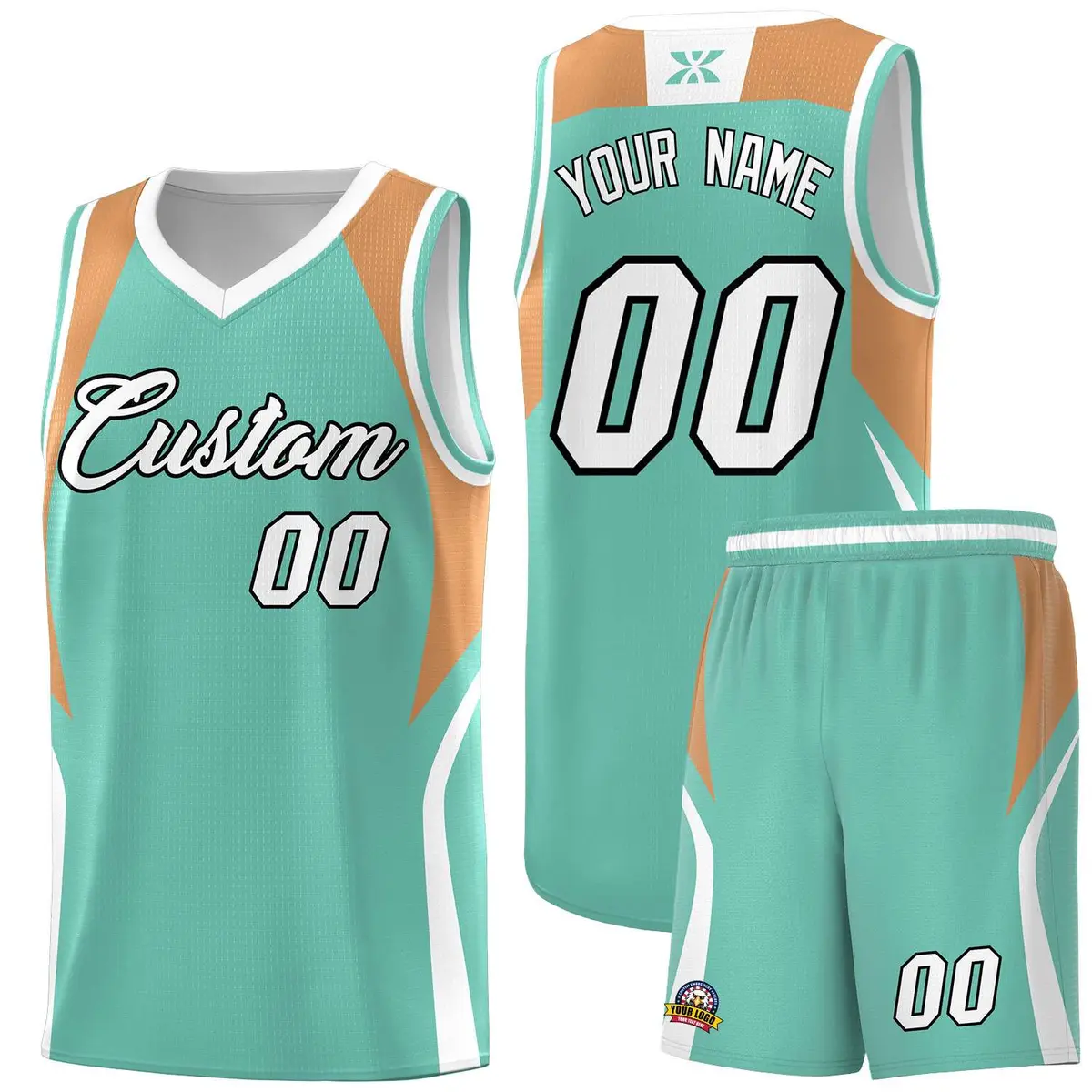 Blue Buckskin Brown White Color Block Basketball Jersey