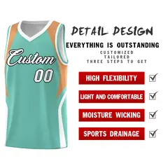 Blue Buckskin Brown White Color Block Basketball Jersey 2