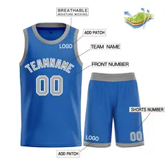 Blue Gray-White Bull Classic Sets Curved Basketball Jersey 3