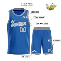 Blue Gray-White Classic Sets Basketball Uniform Jersey 3