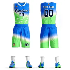 Blue Green-Black Gradient Slash Basketball Jersey