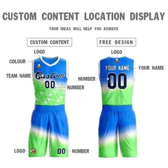 Blue Green-Black Gradient Slash Basketball Jersey 3