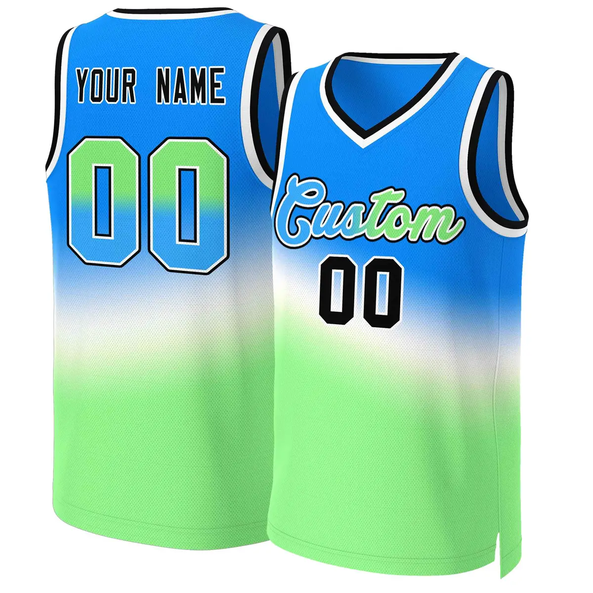 Blue Green-Blue Gradient Slash Basketball Jersey