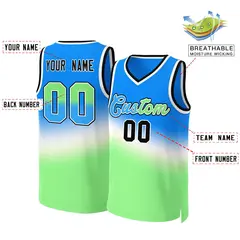 Blue Green-Blue Gradient Slash Basketball Jersey 2