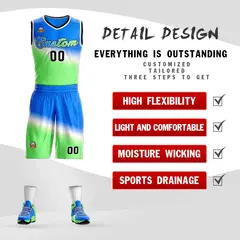 Blue Green-Blue Gradient Slash Basketball Jersey 2