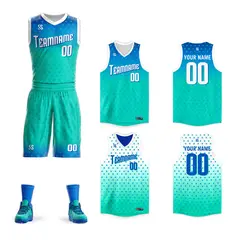 Blue Green Double Side Basketball Jersey