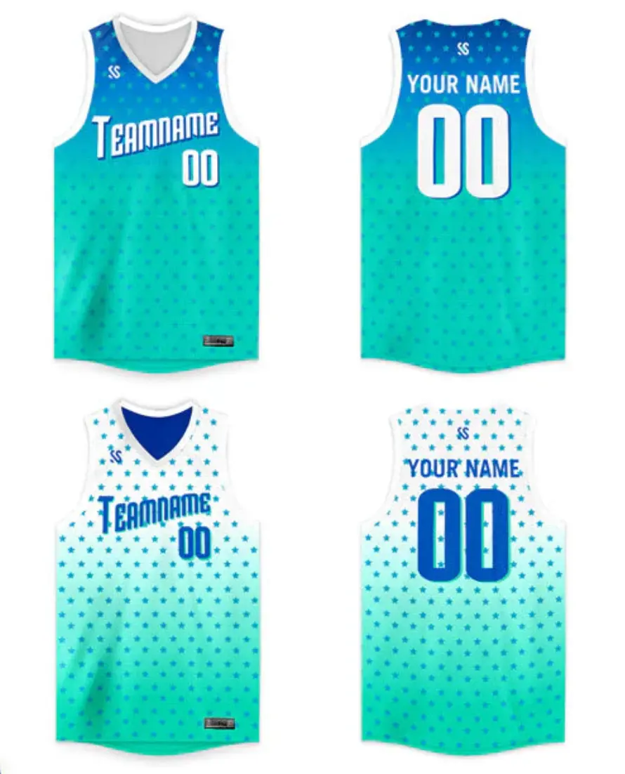 Blue Green Reversible Men/Youth Basketball Jersey