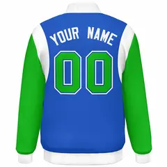 Blue Kelly Green-White Color Block Varsity Baseball Jacket 4