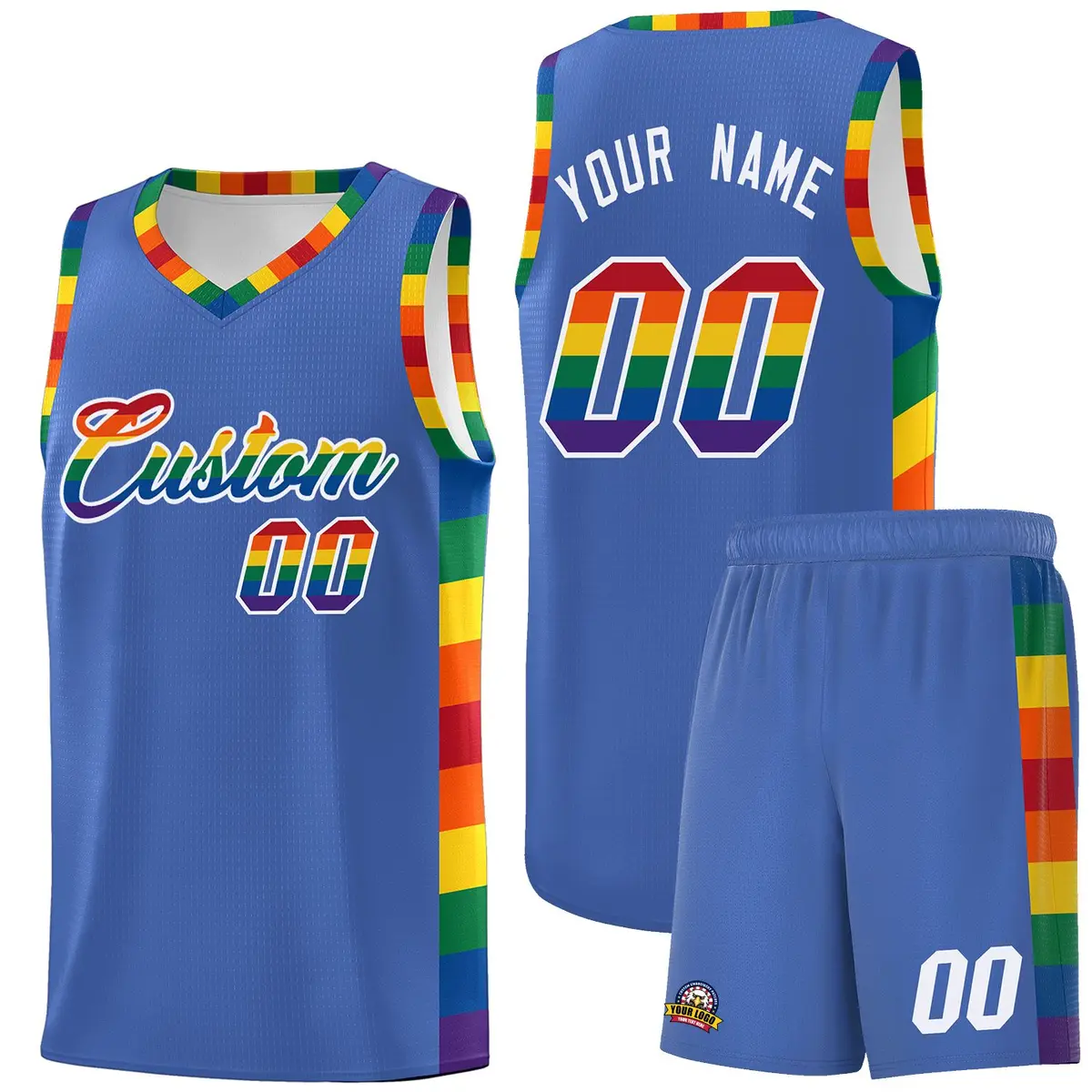Blue LGBT Rainbow Pride Month Basketball Uniform Jersey