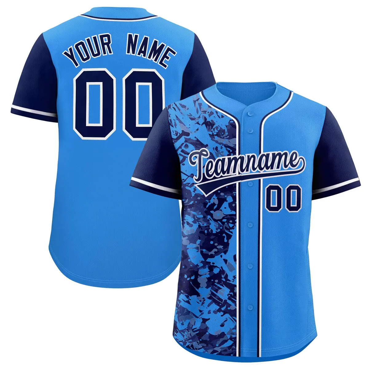 Blue Navy Split Graffiti Raglan Sleeve Baseball Jersey