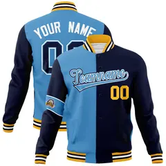 Blue Navy Two Tone Full-Snap Letterman Varsity Jacket