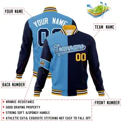 Blue Navy Two Tone Full-Snap Letterman Varsity Jacket 4