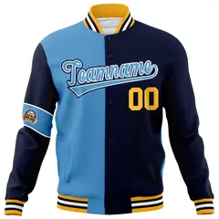 Blue Navy Two Tone Full-Snap Letterman Varsity Jacket 5