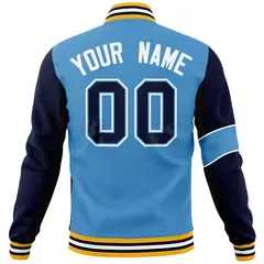 Blue Navy Two Tone Full-Snap Letterman Varsity Jacket 6