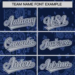Blue Navy White Cashew Flower Graffiti V-Neck Hockey Jersey 3