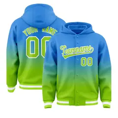 Blue Neon Green Gradient Varsity Letterman Jacket Hoodie 1