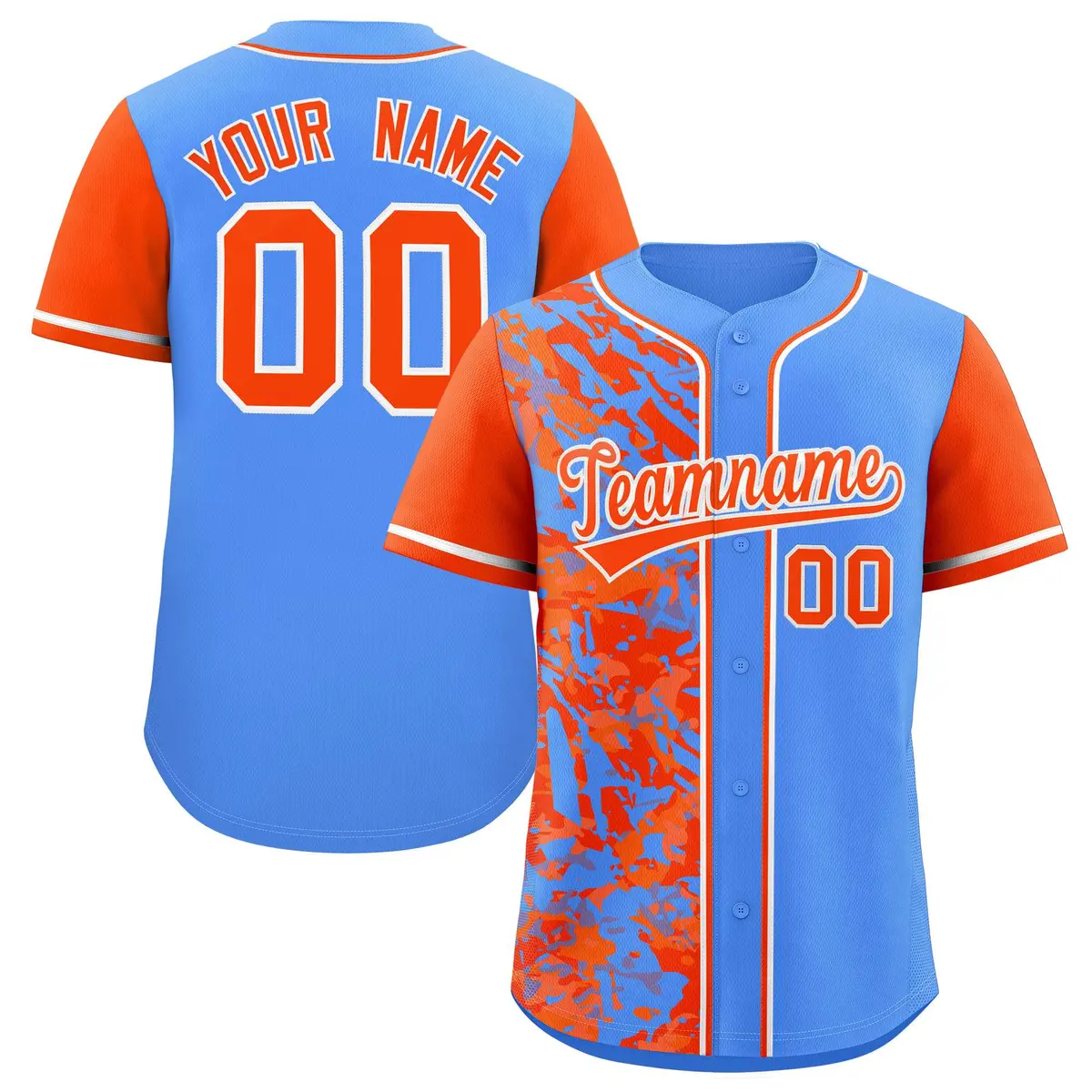 Blue Orange Split Graffiti Raglan Sleeve Baseball Jersey