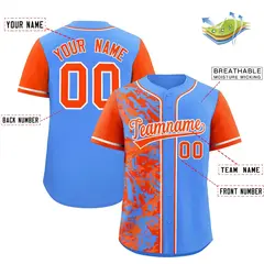 Blue Orange Split Graffiti Raglan Sleeve Baseball Jersey 2