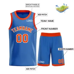 Blue Orange-White Bull Classic Sets Curved Basketball Jersey 3