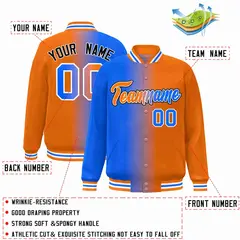 Blue Orange-White Gradient Varsity Letterman Bomber Jacket 2
