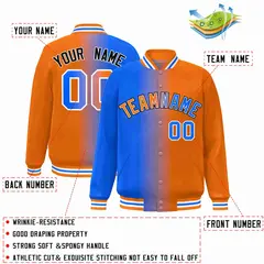 Blue Orange-White Gradient Varsity Letterman Bomber Jacket 2