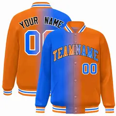 Blue Orange-White Gradient Varsity Letterman Bomber Jacket