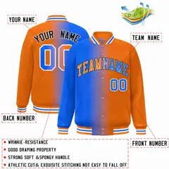 Blue Orange-White Gradient Varsity Letterman Bomber Jacket 2