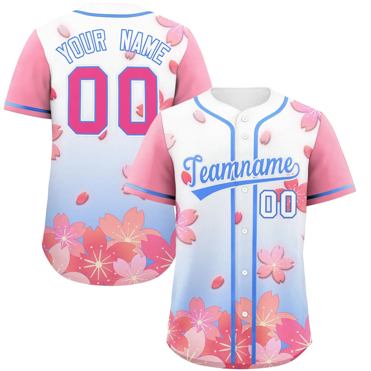 Blue Pink Cherry Blossom Graffiti Baseball Jersey