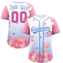 Blue Pink Cherry Blossom Graffiti Baseball Jersey