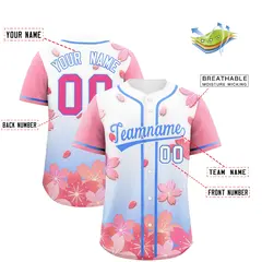Blue Pink Cherry Blossom Graffiti Baseball Jersey 2