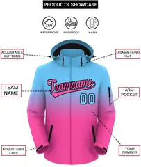 Blue Pink Gradient Hooded Outdoor Waterproof Jacket 2