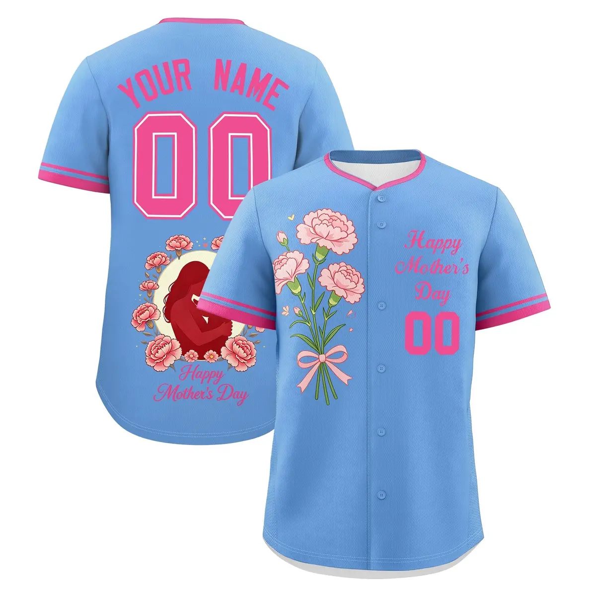 Blue Pink Mother's Day Baseball Jersey