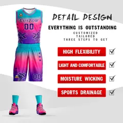 Blue Pink-Purple Gradient Coconut Palm Pattern Basketball Jersey 2