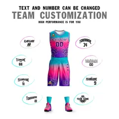 Blue Pink-Purple Gradient Coconut Palm Pattern Basketball Jersey 4