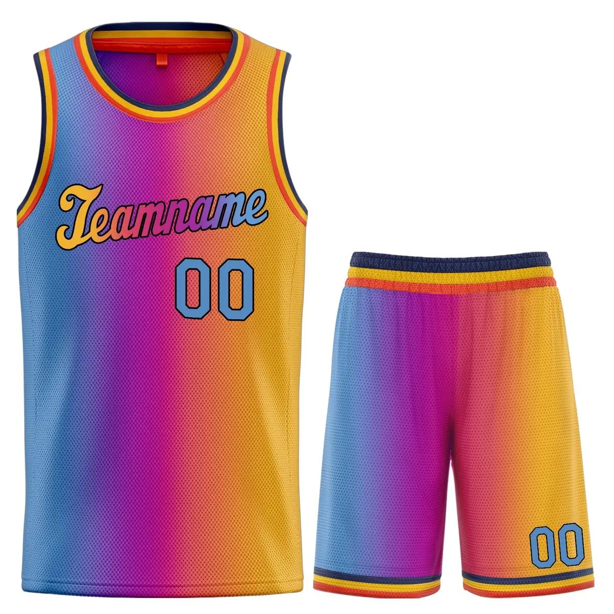 Blue Pink-Yellow Gradient Basketball Jersey Sets