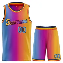 Blue Pink-Yellow Gradient Basketball Jersey Sets