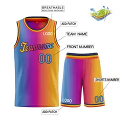 Blue Pink-Yellow Gradient Fashion Sets Basketball Jersey 3