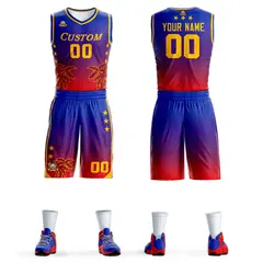 Blue Purple-Red Gradient Coconut Palm Pattern Basketball Jersey