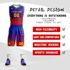 Blue Purple-Red Gradient Coconut Palm Pattern Basketball Jersey 2