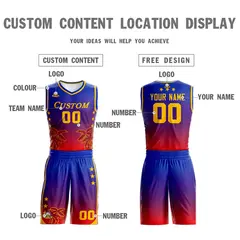 Blue Purple-Red Gradient Coconut Palm Pattern Basketball Jersey 3
