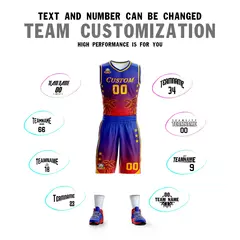 Blue Purple-Red Gradient Coconut Palm Pattern Basketball Jersey 4